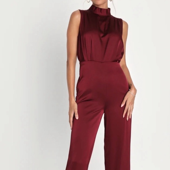 Lulus Pants - NWT Lulu's Burgundy Satin Sleeveless Jumpsuit